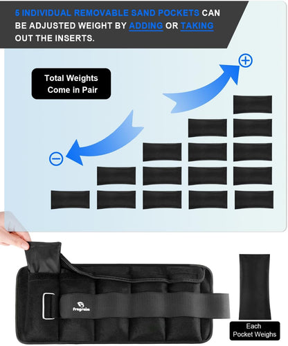 Versatile Adjustable Ankle Weights (1-20 LBS) - Perfect for Jogging, Gymnastics, Aerobics & Physical Therapy - Removable Weight Design